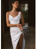 Spaghetti Straps Ivory Satin High Slit Sexy Wedding Dress